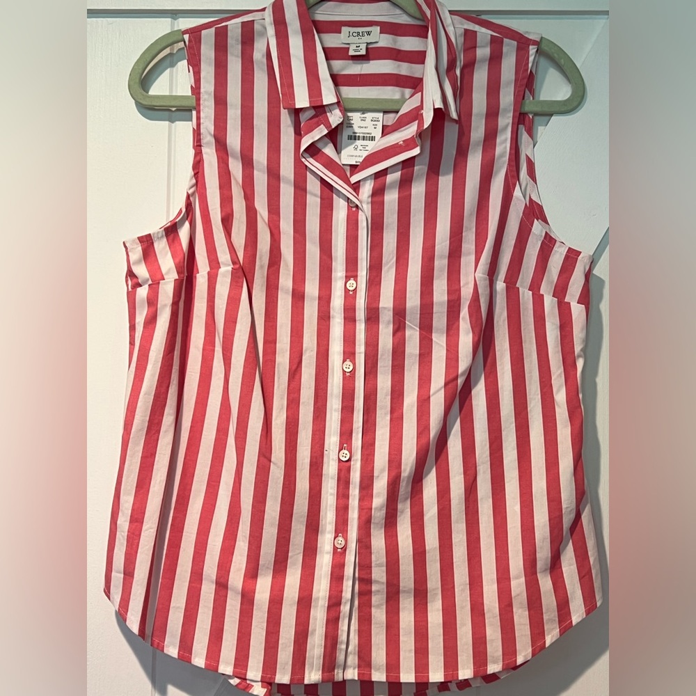 J. Crew Factory Sleeveless Pink and White Striped Shirt